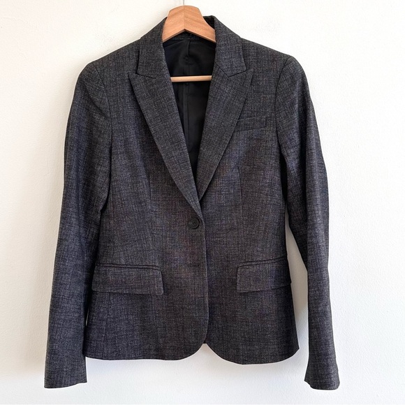 Theory black dark gray tailored slim fit wool blazer size 4 - Picture 1 of 5